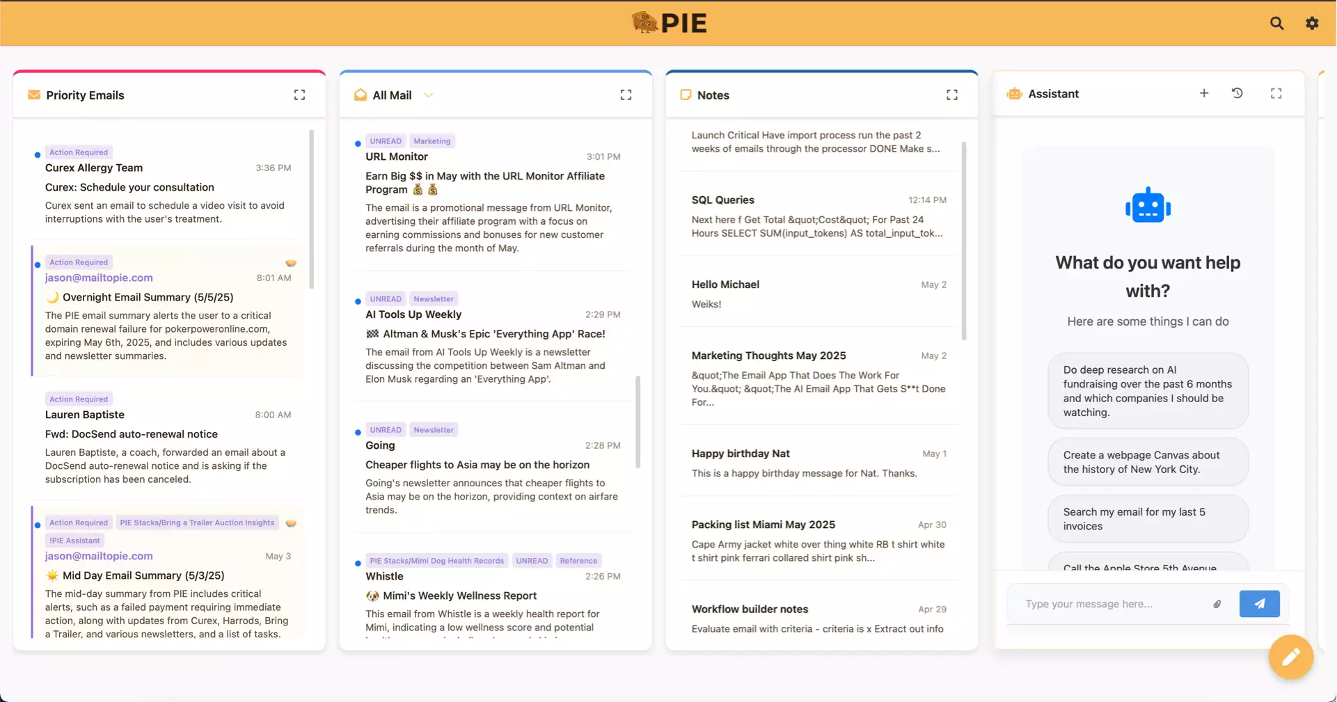 PIE Email Platform Screenshot